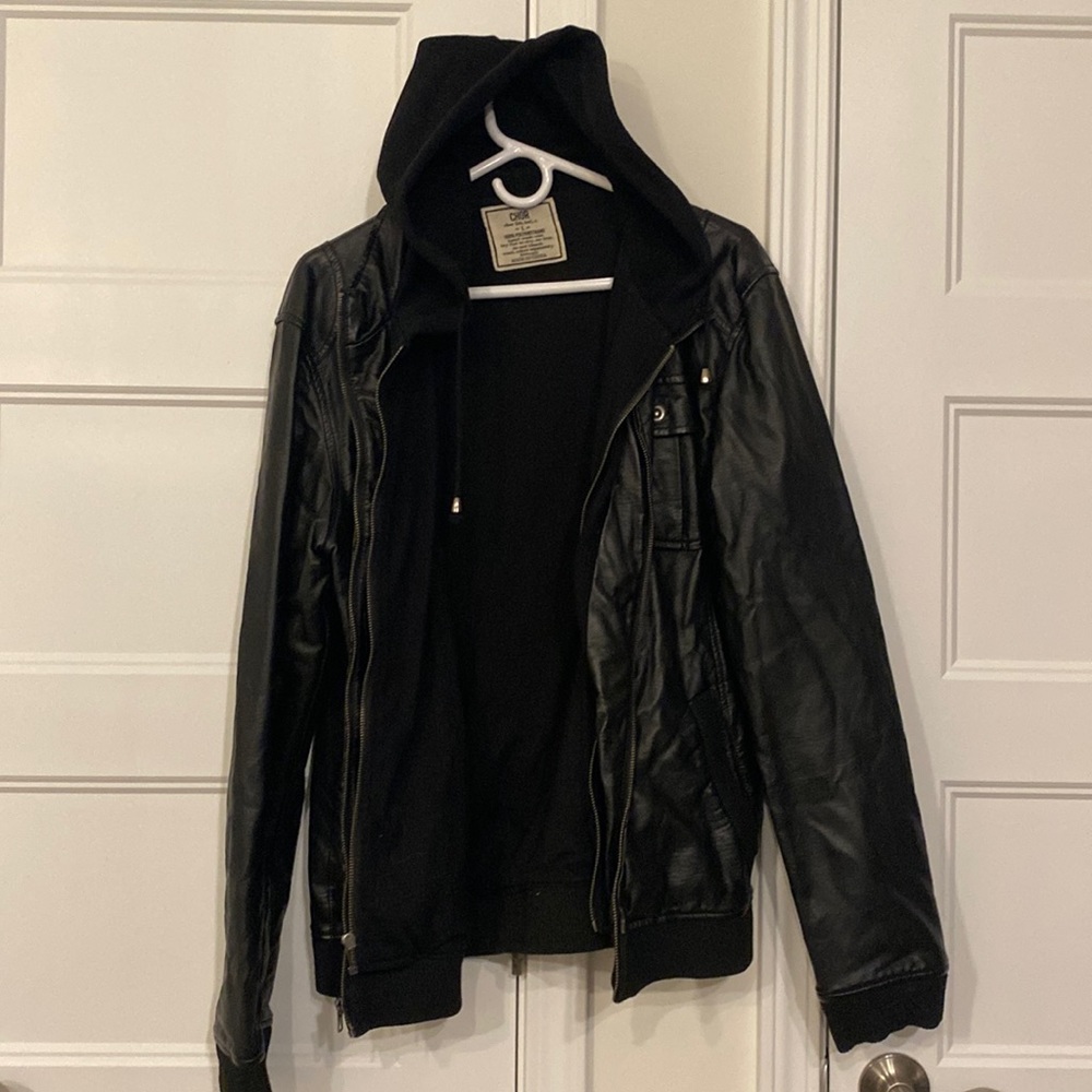 Chor leather zip up hooded jacket